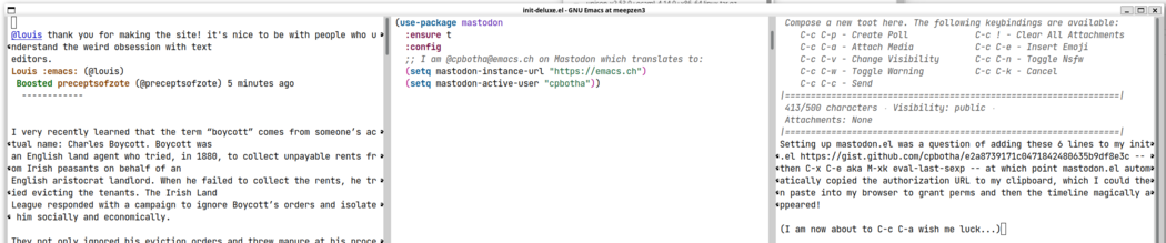 screenshot of mastodon.el in action